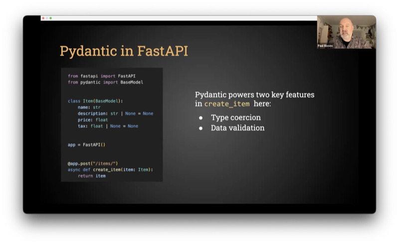 Image from video of Pydantic talk